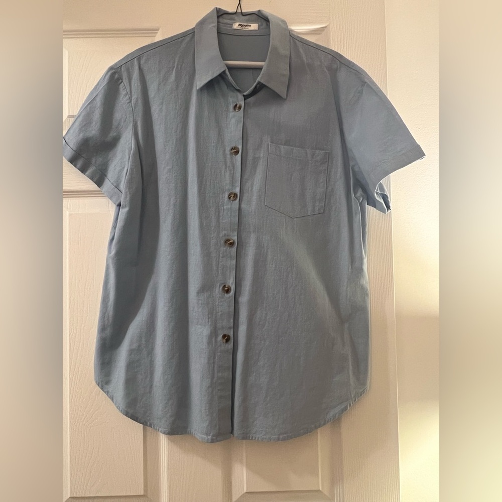 Blue linen Short Sleeve Shirt